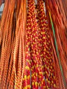 Close up of colorful hanging laces