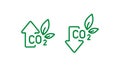 Up and down arrow co2 icon. Leaf and co2 vector