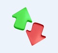 Up and down arrow icon. 3D Web Vector Illustrations. Green arrow up and red arrow down. Stock exchange concept show. Royalty Free Stock Photo