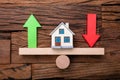 Up And Down Arrows And House On Seesaw Royalty Free Stock Photo