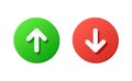 up and down green and red buttons, round vector icons, white arrow, direction, design elements Royalty Free Stock Photo