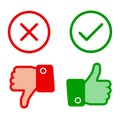 Up and down index finger with check mark and cross -