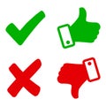 Up and down index finger with check mark and cross - vector Royalty Free Stock Photo