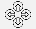 Up Down Left Right Four Arrows Pointer Point Arrowhead Arrow Outline Line Icon Sign Symbol Direction Cursor Position North South