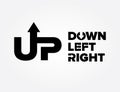 Up down left right word mark symbol direction