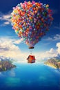 Up movie icon. House in the air on balloons