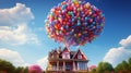 Up movie icon. House in the air on balloons