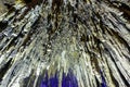 Up risen angle view of Stalactite stalactites with color lighting Royalty Free Stock Photo