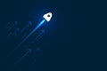 Up rocket and arrows on blue background illustration, copy space composition, business growth concept. Royalty Free Stock Photo