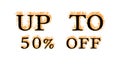 Up To 50% Off fire text effect white isolated background Royalty Free Stock Photo