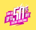 Up to 50% off, further reductions now on, sale web banner design