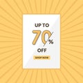 Up to 70% off sales offer. Promotional sales banner up to 70% discount offer