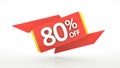 Up to 80% off special offer 3d rendering red digits banner, template eighty percent. Sale, discount, coupon. Red, yellow, white Royalty Free Stock Photo