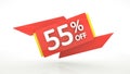 Up to 55% off special offer 3d rendering red digits banner, template fifty five percent. Sale, discount, coupon. Red, yellow, Royalty Free Stock Photo