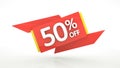 Up to 50% off special offer 3d rendering red digits banner, template fifty percent. Sale, discount, coupon. Red, yellow, white Royalty Free Stock Photo