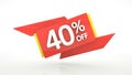 Up to 40% off special offer 3d rendering red digits banner, template forty percent. Sale, discount, coupon. Red, yellow, white Royalty Free Stock Photo