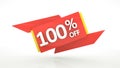 Up to 100% off special offer 3d rendering red digits banner, template hundred percent. Sale, discount, coupon. Red, yellow, white Royalty Free Stock Photo