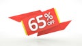 Up to 65% off special offer 3d rendering red digits banner, template sixty five percent. Sale, discount, coupon. Red, yellow,