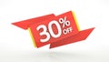 Up to 30% off special offer 3d rendering red digits banner, template thirty percent. Sale, discount, coupon. Red, yellow, white Royalty Free Stock Photo