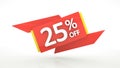 Up to 25% off special offer 3d rendering red digits banner, template twenty five percent. Sale, discount, coupon. Red, yellow, Royalty Free Stock Photo