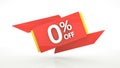 Up to 0% off special offer 3d rendering red digits banner, template zero percent. Sale, discount, coupon. Red, yellow, white Royalty Free Stock Photo