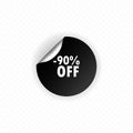 Up to 90 percent discount off banner. Circle sticker. Bent label Discount up to 90 percent off. Round sticker mockup. Sale 90