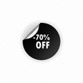 Up to 70 percent off Sale. Discount offer price sign. Special offer symbol. Save 70 percent. Circle sticker. Sale sticker shape. Royalty Free Stock Photo