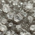 Up of translucent angular salt crystals scattered over a dark Royalty Free Stock Photo
