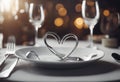 up two close forks two table set Heart Royalty Free Stock Photo