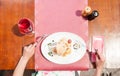 Up view of fancy lunch outside on terrace Royalty Free Stock Photo