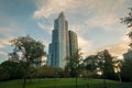 Up view of skyscraper from city park