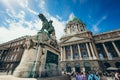 Up view of the Statue of Prince Eugene Savoy in the countryard at Buda Castle Royal Palace in Budapest, Hungary.