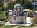 Up view to church of Agios Nikolaos and Agia Anastasia at the fishing harbour of Olympiada, Halkidiki