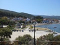 Up view to sea, sea dock and promenade next to the town sea in Olympiada, Greece