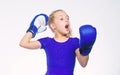 Upbringing for leadership and winner. Strong child boxing. Sport and health concept. Boxing sport for female. Girl child