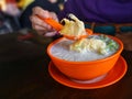 Upclose a fresh durian cendol with selective focus
