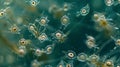 An upclose image of a large colony of colonial plankton resembling a chorus of voices singing in unison. .