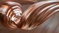 An upclose look at a copper handleset its polished finish gleaming in the light. The ridges and curves of the handle add