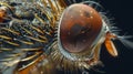 An upclose look at a flys proboscis highlighting the small sensory bristles and taste receptors that aid in locating