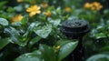 An upclose shot of a sensorbased smart sprinkler head in action showcasing its ability to detect rainfall and adjust