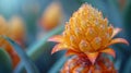 Upclose view of a pineapple with its ly exterior giving way to a softer smoother texture as the fruit ripens and becomes Royalty Free Stock Photo