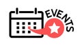 Upcoming events Calendar Announcement. Letters banner. Vector time speech bubble icon, badge illustration . Place Royalty Free Stock Photo