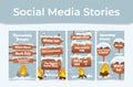 Upcoming events winter snow wooden street board social media stories set vector illustration