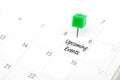 Upcoming Events written on a calendar with a green push pin to r Royalty Free Stock Photo