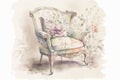 An upcycled armchair its floral fabric worn by years of loving use creates a comfortable spot in the center of Interior