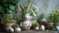 Upcycled Easter Craft Scene with Eggshell Planters and Fabric Bunnies