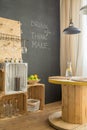 Upcycled interior with blackboard Royalty Free Stock Photo