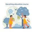 Upcycling Education Course Illustration. Two joyful learners engage with nature.