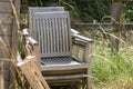 Upcycling. Stack of abandoned wooden garden chairs. Furntiture r