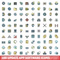 100 update app software icons set, color line style Royalty Free Stock Photo
